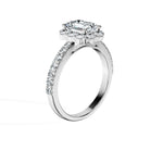 Anillo De Compromiso Halo Diamante Floral Hal-008 Oro Blanco 18K Esmeralda 0.15 Diamante Cultivado en Laboratorio