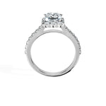 Anillo De Compromiso Halo Diamante Floral Hal-008 Platino Princesa 0.15 Diamante Cultivado en Laboratorio