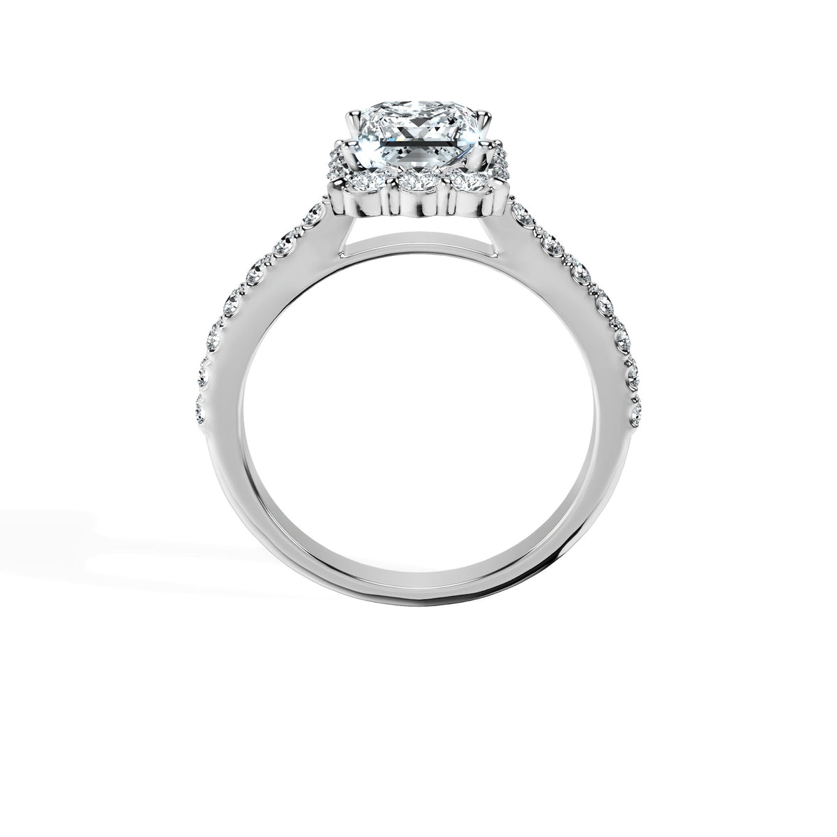 Anillo De Compromiso Halo Diamante Floral Hal-008 Platino Princesa 0.4 Diamante Cultivado en Laboratorio