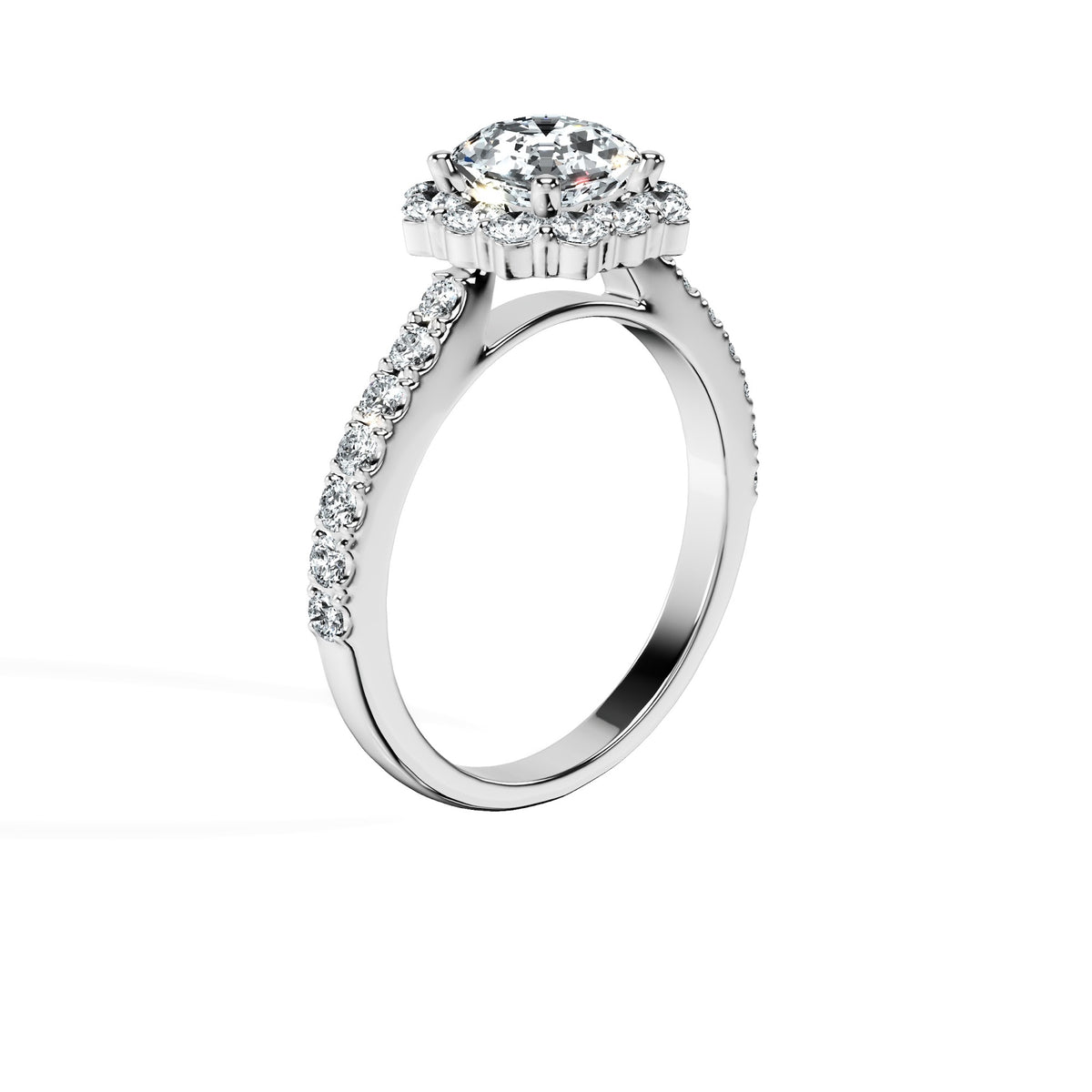 Anillo De Compromiso Halo Diamante Floral Hal-008 Platino Asscher 0.2 Diamante Cultivado en Laboratorio