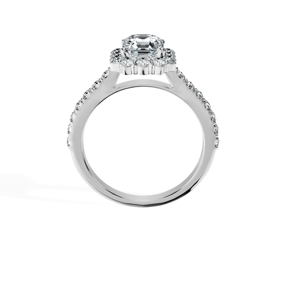 Anillo De Compromiso Halo Diamante Floral Hal-008 Oro Blanco 18K Asscher 0.2 Diamante Cultivado en Laboratorio