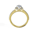 Anillo De Compromiso Halo Diamante Floral Hal-008 Oro Amarillo 18K Oval 0.15 Diamante Cultivado en Laboratorio