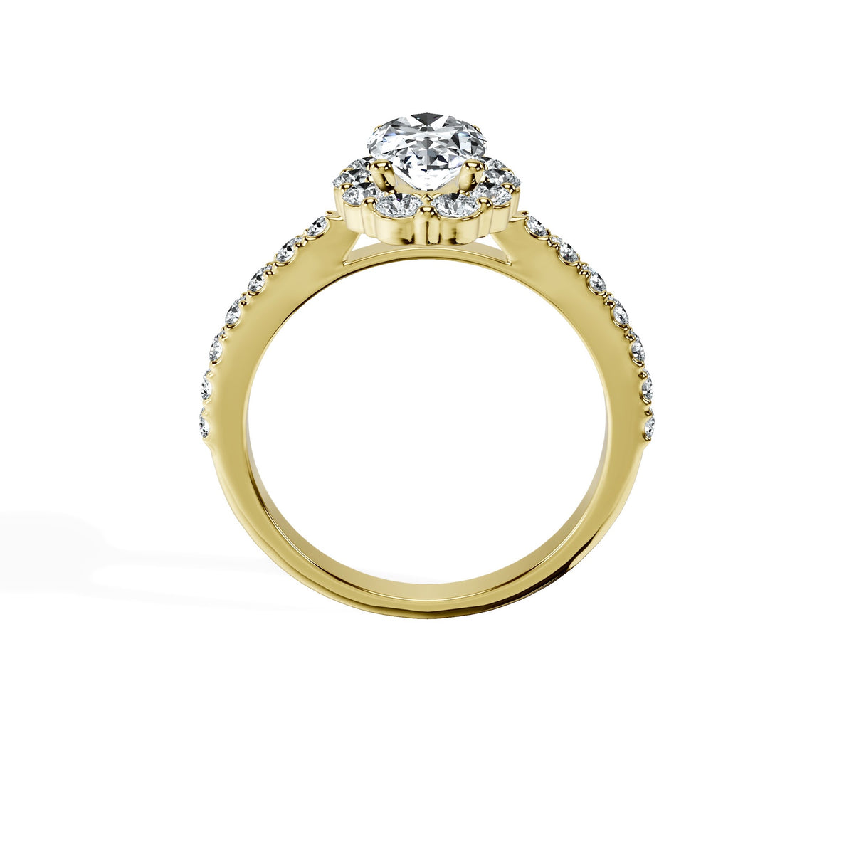 Anillo De Compromiso Halo Diamante Floral Hal-008 Oro Amarillo 18K Oval 0.15 Diamante Cultivado en Laboratorio