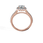 Anillo De Compromiso Halo Diamante Floral Hal-008 Oro Rosado 18K Cojin 0.35 Diamante Cultivado en Laboratorio