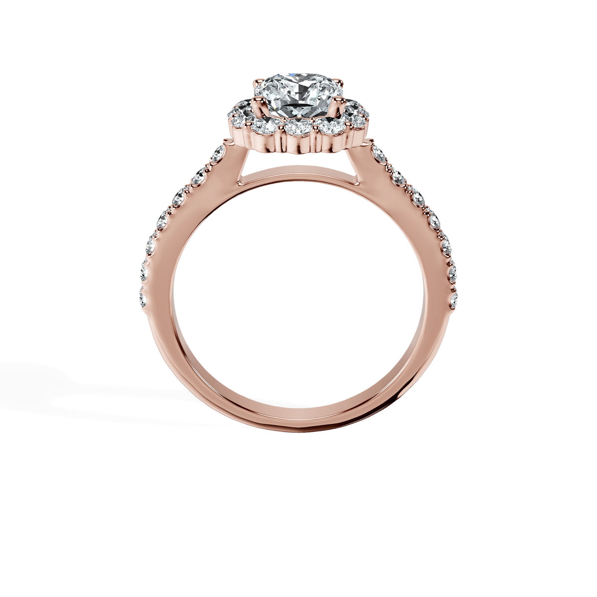 Anillo De Compromiso Halo Diamante Floral Hal-008 Oro Rosado 18K Cojin 0.2 Diamante Cultivado en Laboratorio