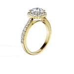 Anillo De Compromiso Halo Diamante Floral Hal-008 Oro Amarillo 18K Radiante 0.25 Diamante Cultivado en Laboratorio