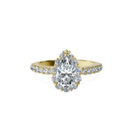 Anillo De Compromiso Halo Diamante Floral Hal-008 Oro Amarillo 18K Pera 0.4 Diamante Cultivado en Laboratorio