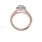 Anillo De Compromiso Halo Diamante Floral Hal-008 Oro Blanco 18K Cojin 0.4 Diamante Cultivado en Laboratorio