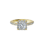Anillo De Compromiso Halo Diamante Floral Hal-008 Oro Amarillo 18K Princesa 0.35 Diamante Cultivado en Laboratorio
