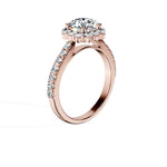 Anillo De Compromiso Halo Diamante Floral Hal-008 Oro Rosado 18K Asscher 0.45 Diamante Cultivado en Laboratorio