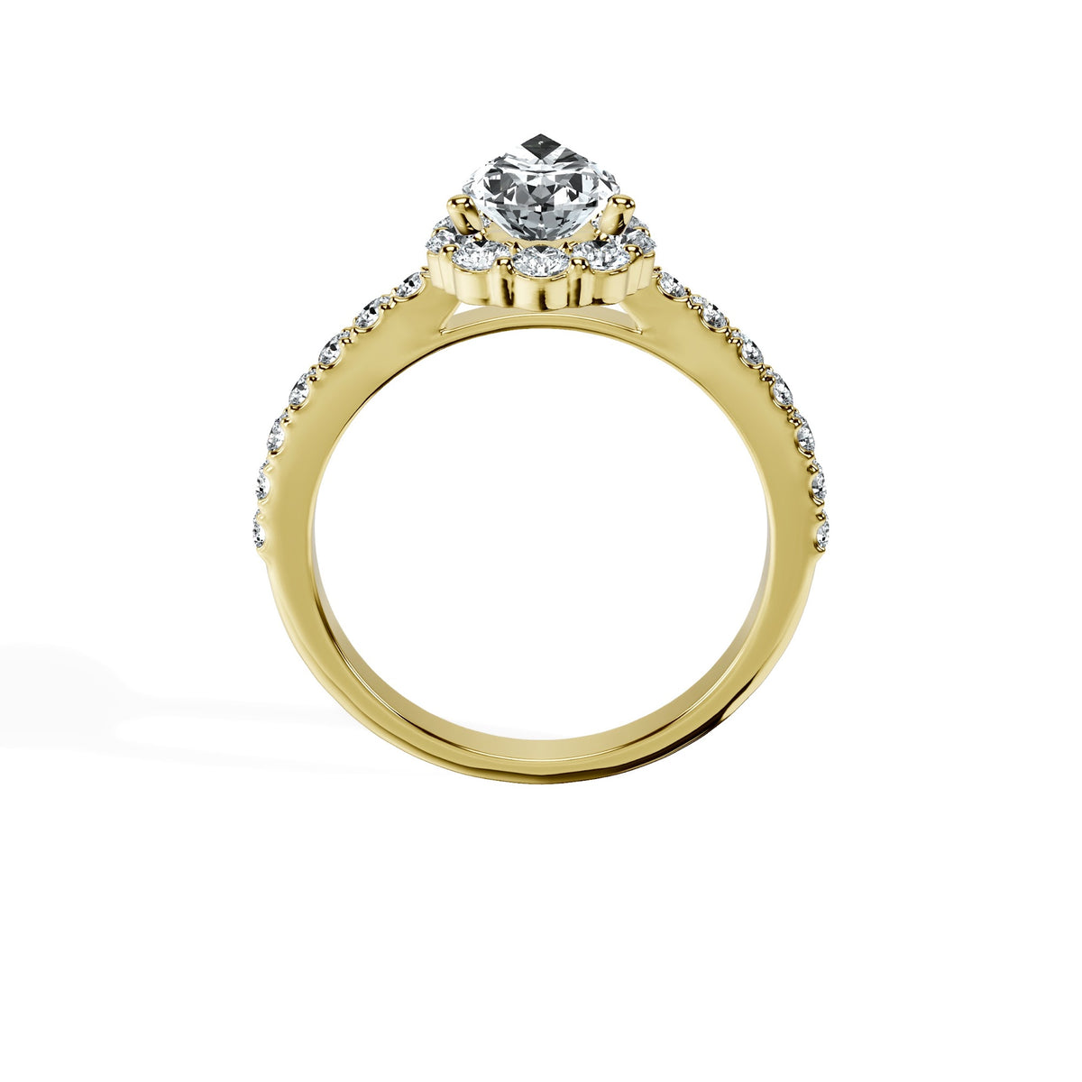Anillo De Compromiso Halo Diamante Floral Hal-008 Oro Amarillo 18K Pera 0.15 Diamante Cultivado en Laboratorio