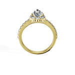 Anillo De Compromiso Halo Diamante Floral Hal-008 Oro Amarillo 18K Pera 0.35 Diamante Cultivado en Laboratorio
