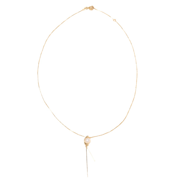 Collar de Oro Amarillo 14K con Perla y Dije Largo