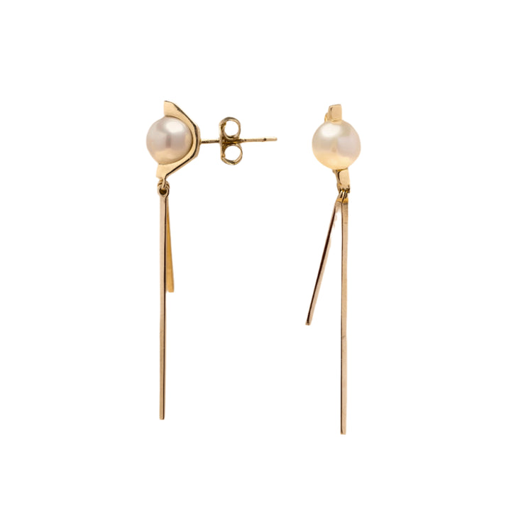 Aros de Oro Amarillo 14K con Perla Natural