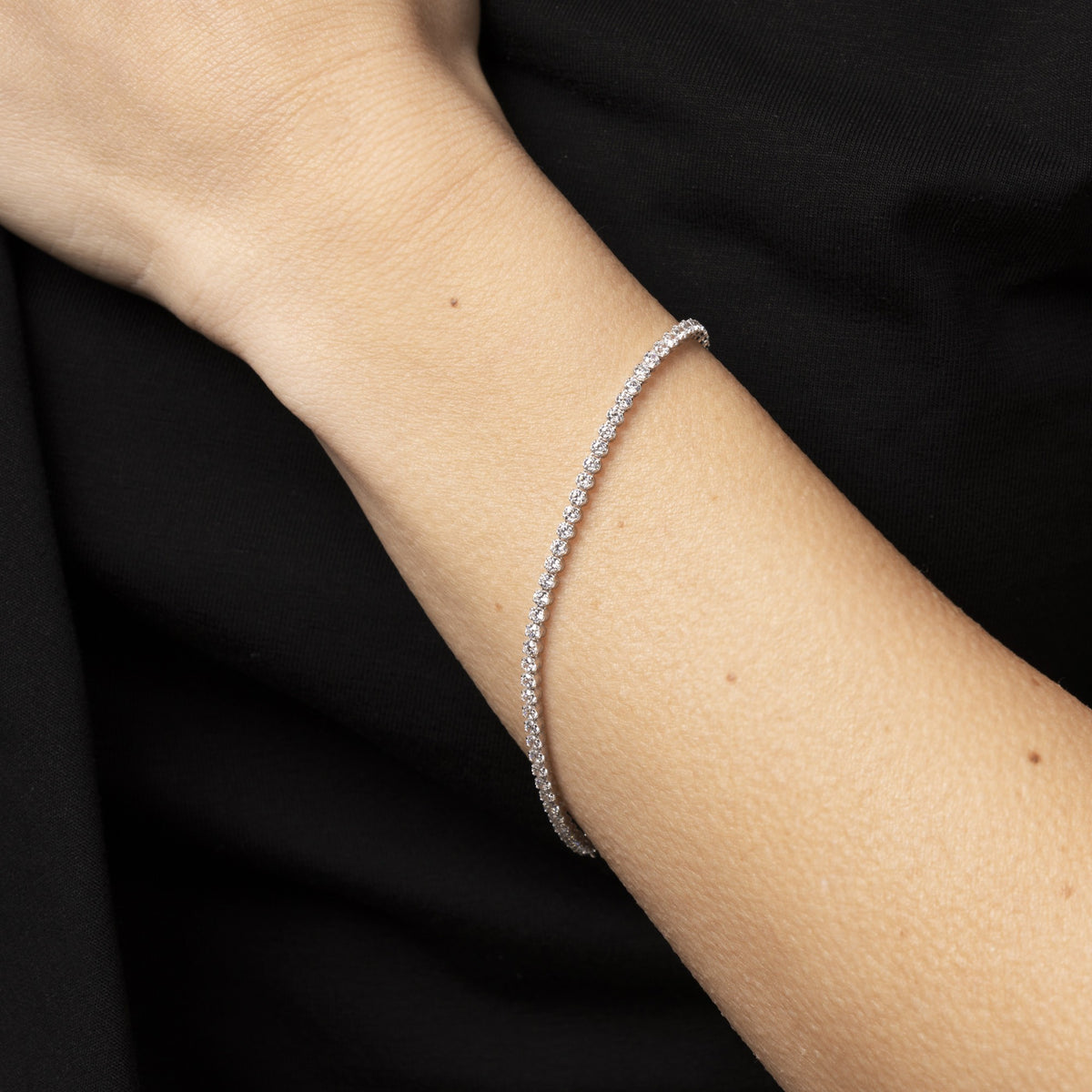 Pulsera Tennis de Oro Blanco 14K con Circonita