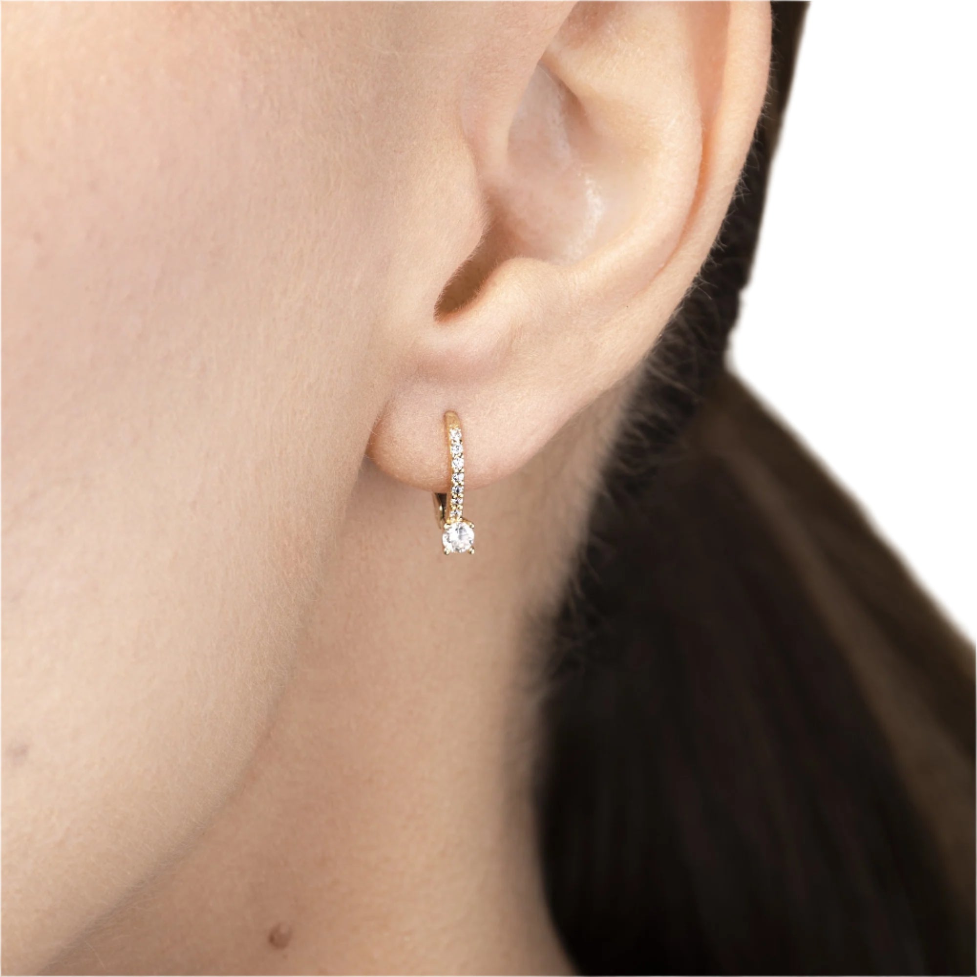 Aros Argolla Colgantes de Oro Amarillo 14K con Circonita