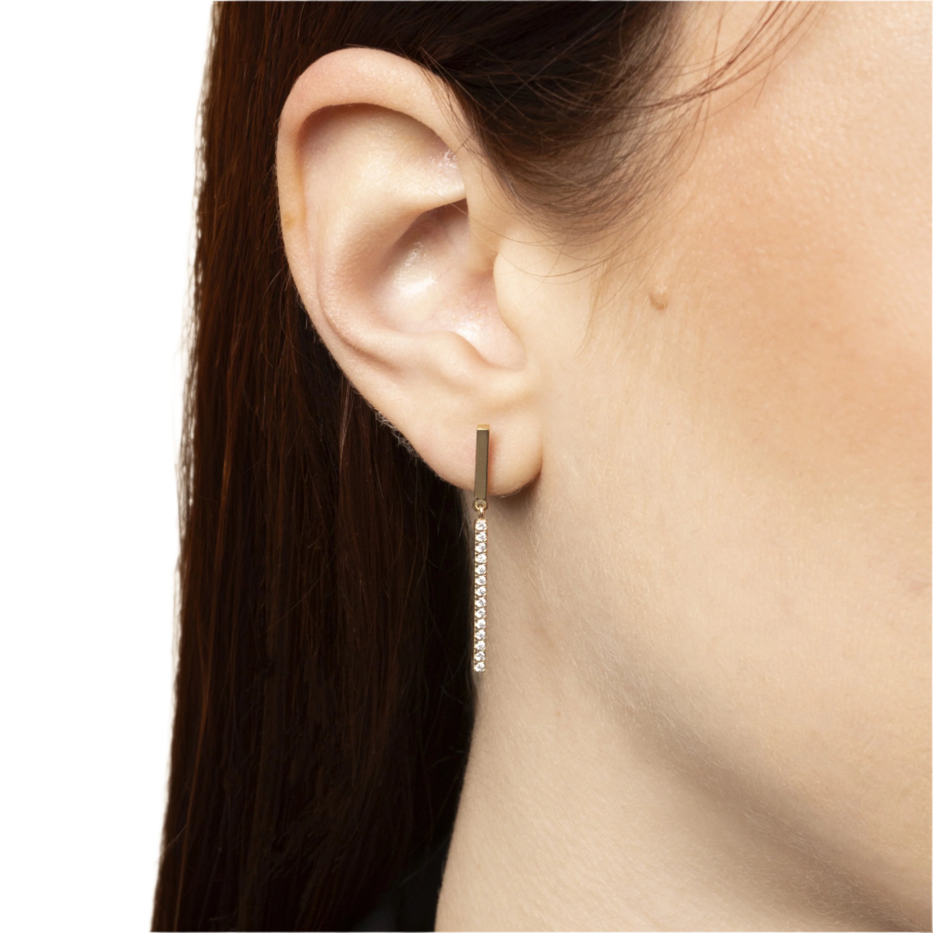Aros Colgantes de Oro Amarillo 14K con Circonita
