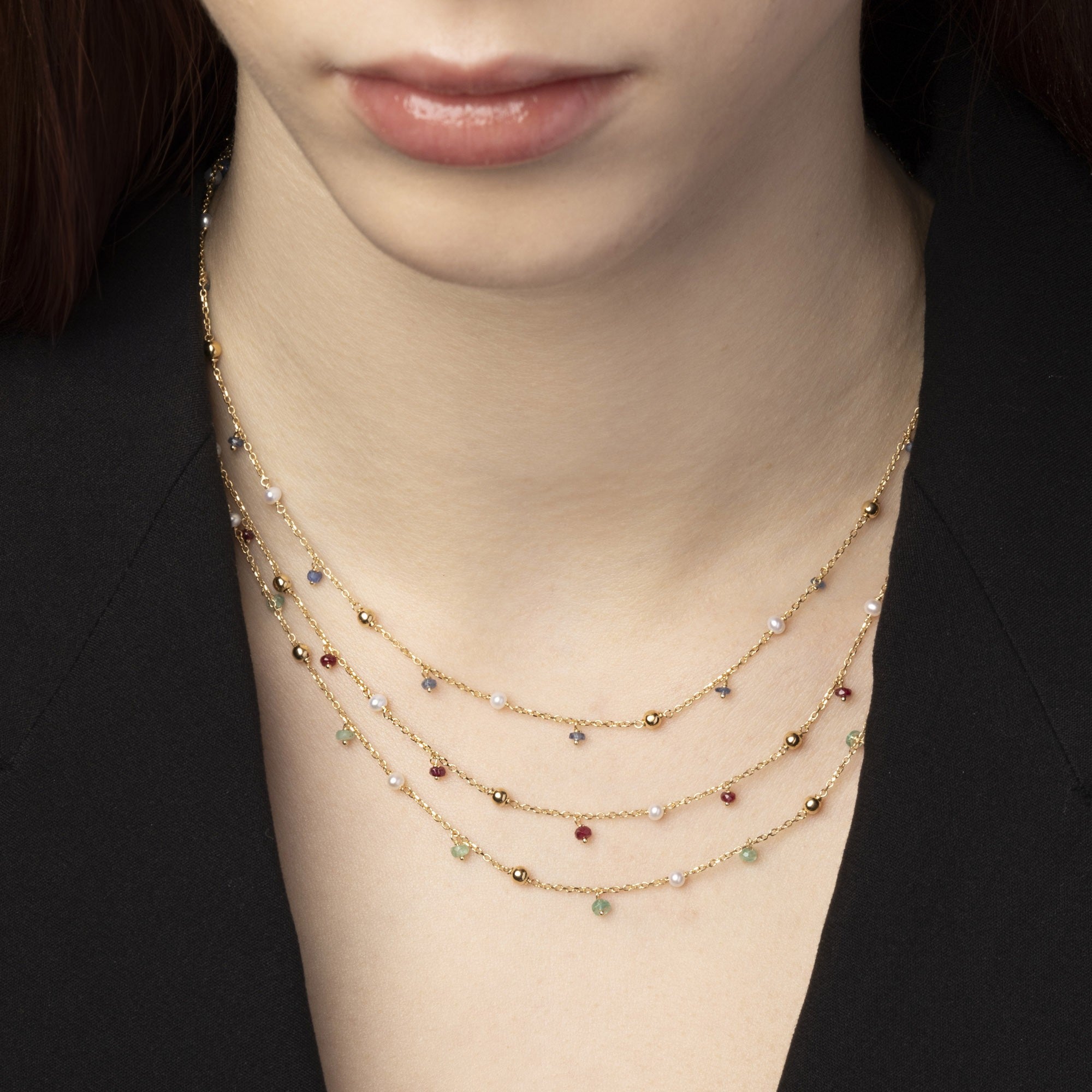 Collar de Oro Amarillo 14K con Piedras Naturales