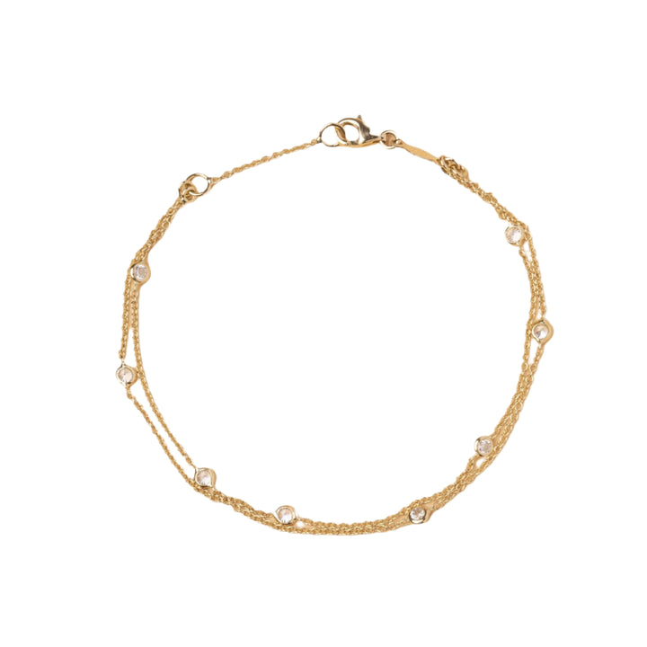 Pulsera Doble de Oro Amarillo 14K con Circonita
