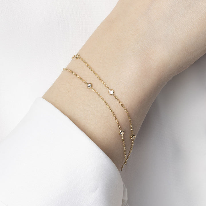 Pulsera Doble de Oro Amarillo 14K con Circonita