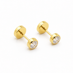 Aros Abridores Bebé Oro 18K Circón Bisel 4 mm