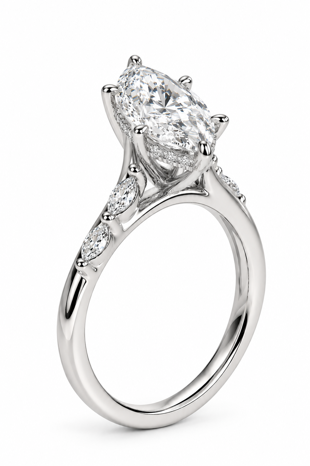 Anillo de Compromiso Laboratorio Solitario Liana con Diamantes Marquise