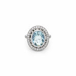 Anillo de Topacio Celeste Oval en Platino | Estilo Vintage con Diamantes