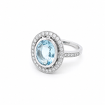 Anillo de Topacio Celeste Oval en Platino | Estilo Vintage con Diamantes