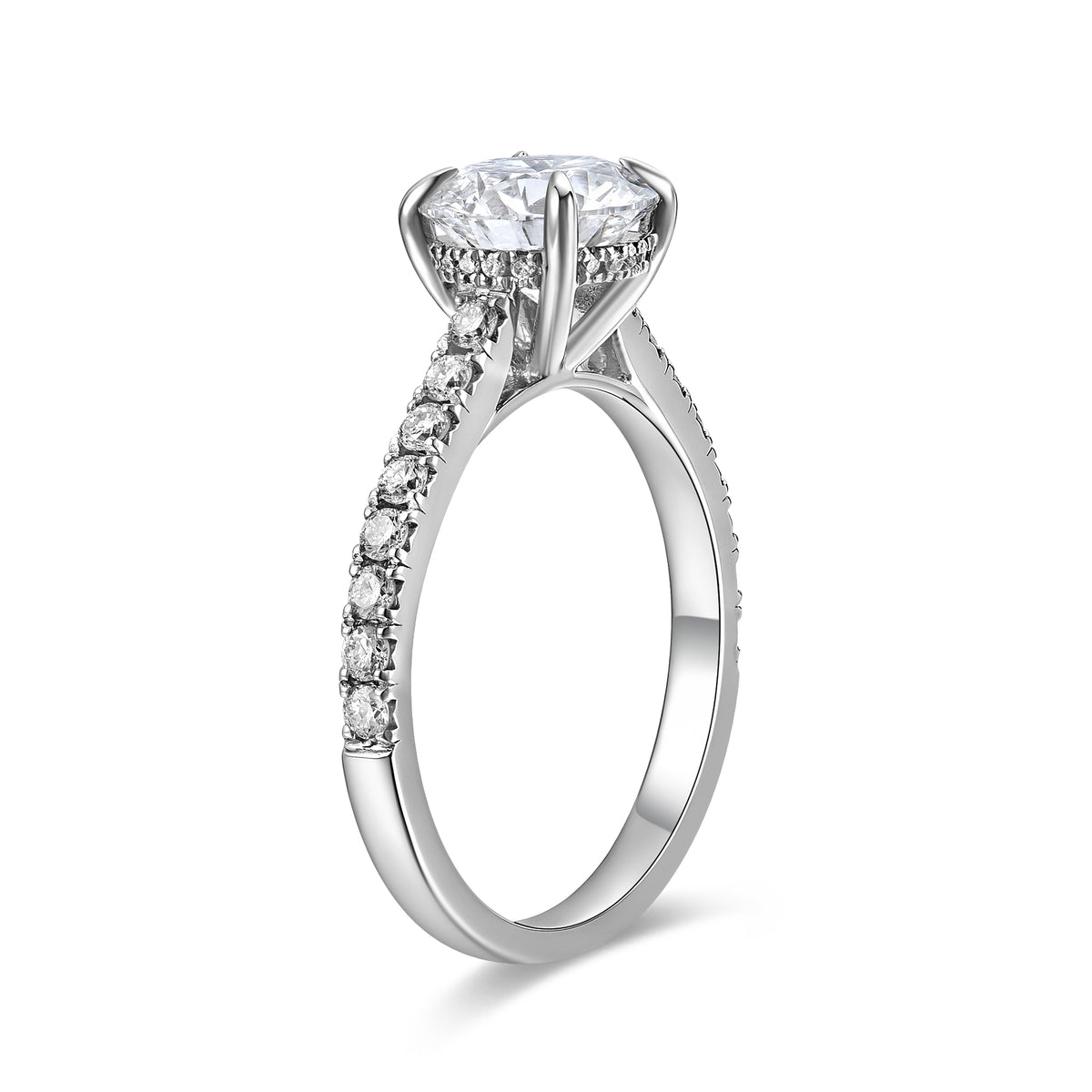 Anillo de Compromiso Ashlea con Diamantes Pavé y Engaste Catedral en Platino