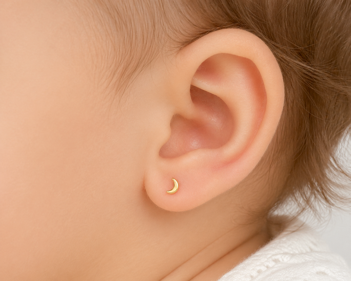 Aros Abridores Bebé Oro 18K Luna 4 mm