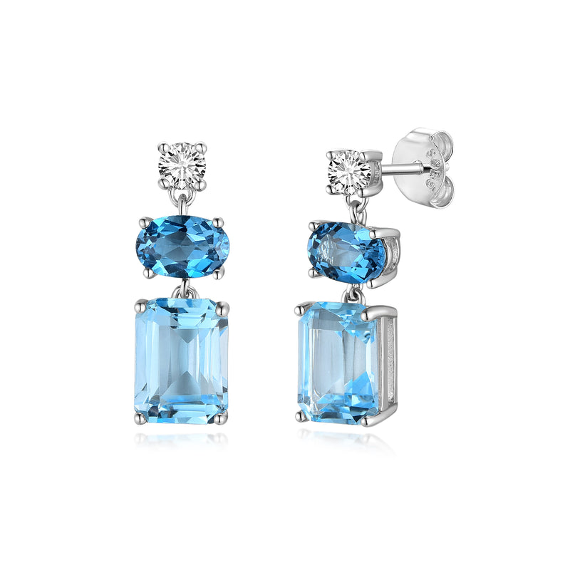 Aros Colgantes de Topacio Azul y Moissanite en Plata 925