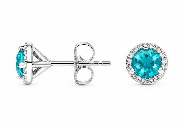 Aros Halo de Turmalina Paraíba de Laboratorio y Diamantes