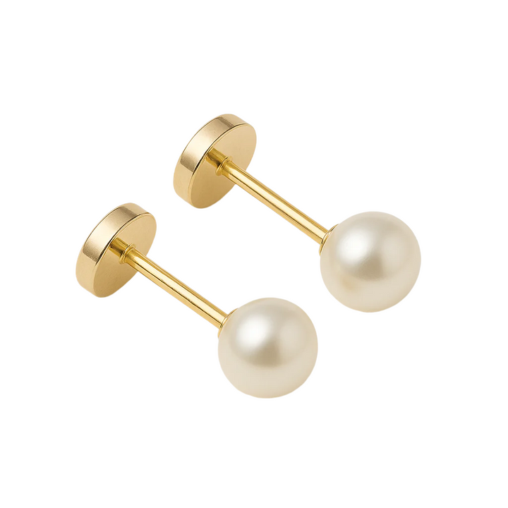 Aros Abridores de Bebé en Oro 18K con Perla (5–5.5 mm)