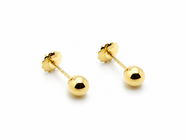 Aros de Oro 18K Niña Bola 5.5 mm con Tuerca