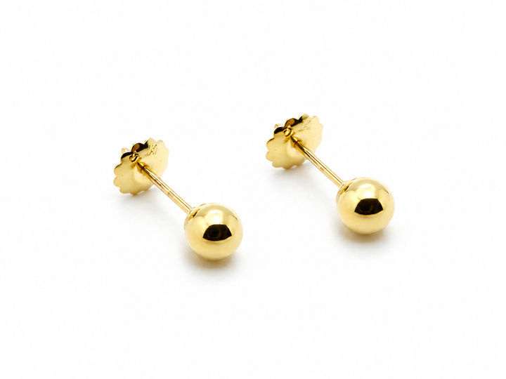 Aros de Oro 18K Niña Bola 5.5 mm con Tuerca