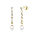 Aros de Tenis con Diamantes de Laboratorio y Perlas de Agua Dulce en Oro 14K