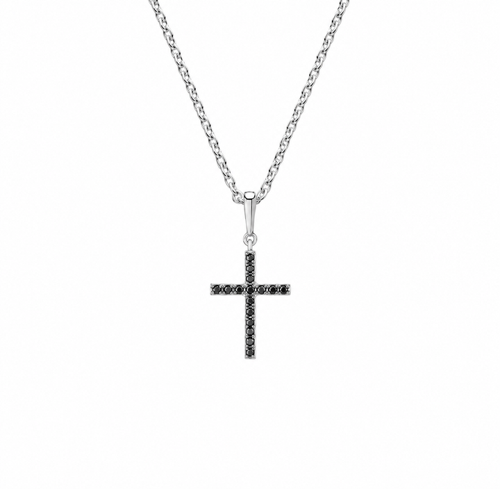 Collar Cruz de Moissanita Negra en Plata 925