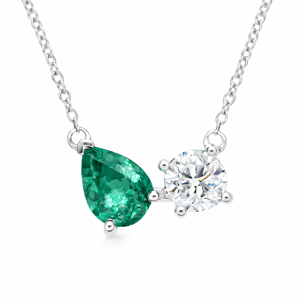 Collar Dos Piedras Esmeralda Lab y Moissanite en Plata