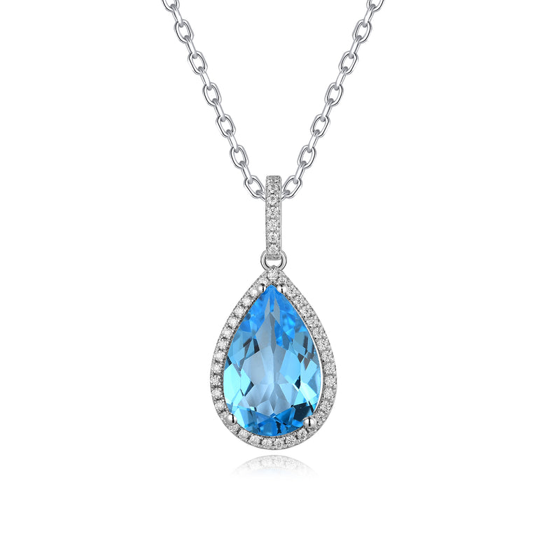 Colgante de Topacio Azul con Halo de Diamantes en Plata 925