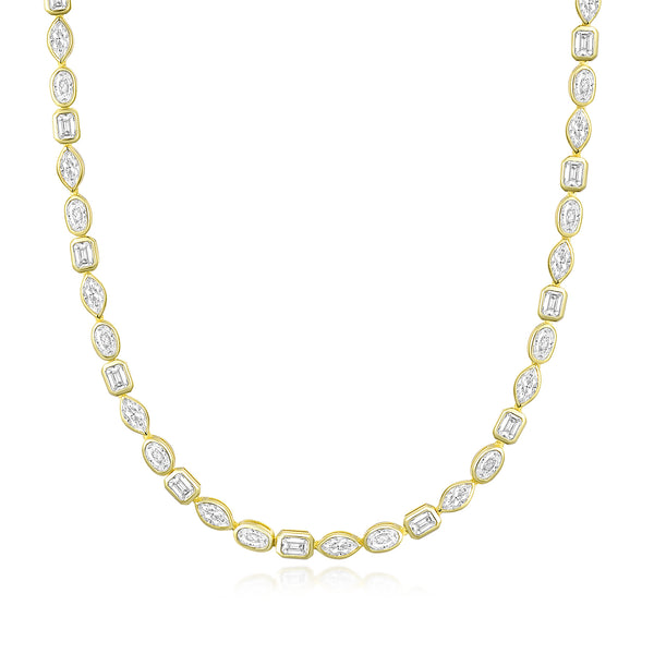 Collar Tennis Dorado de Moissanita Mixed Shapes 18.25 CT – Plata 925 Bañada en Oro