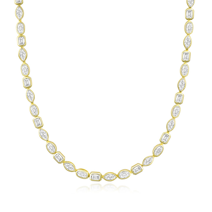 Collar Tennis Dorado de Moissanita Mixed Shapes 18.25 CT – Plata 925 Bañada en Oro