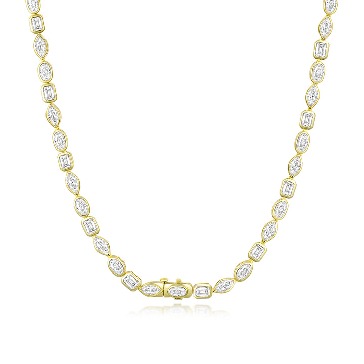 Collar Tennis Dorado de Moissanita Mixed Shapes 18.25 CT – Plata 925 Bañada en Oro