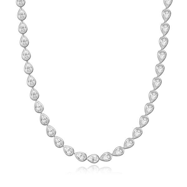 Collar Tennis de Moissanita Corte Pera 15 CT en Plata 925 – Engaste Bezel
