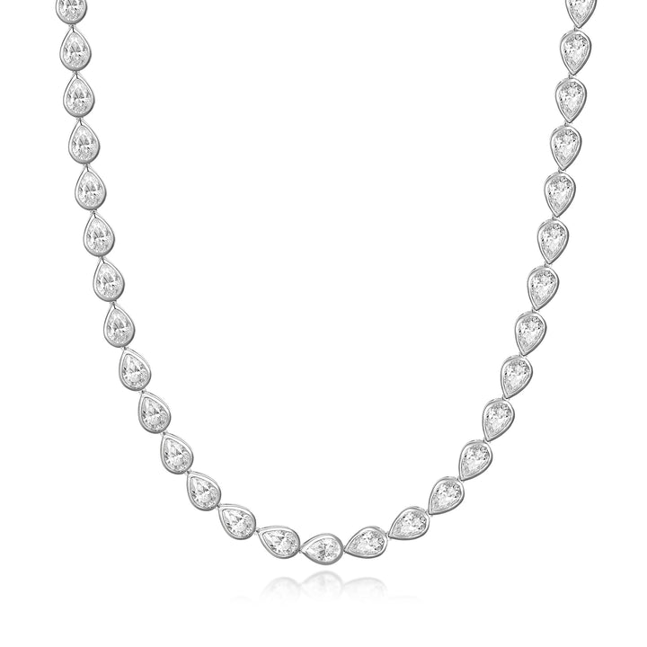 Collar Tennis de Moissanita Corte Pera 15 CT en Plata 925 – Engaste Bezel