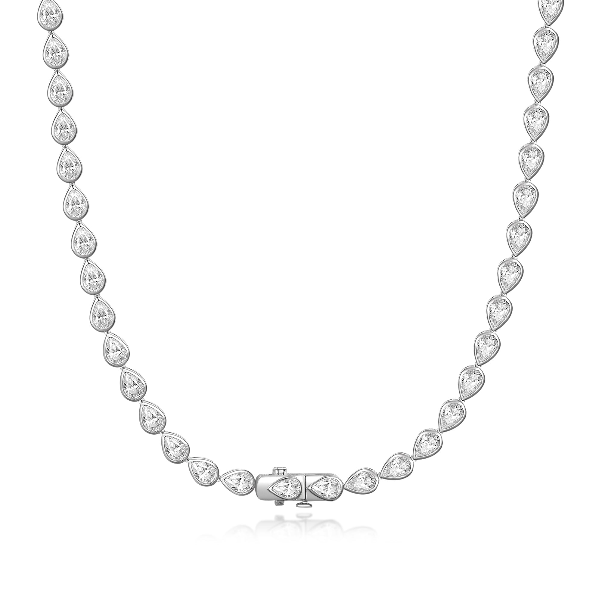 Collar Tennis de Moissanita Corte Pera 15 CT en Plata 925 – Engaste Bezel