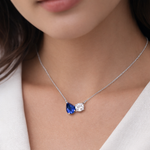 Collar Dos Piedras Zafiro Lab y Moissanita en Plata