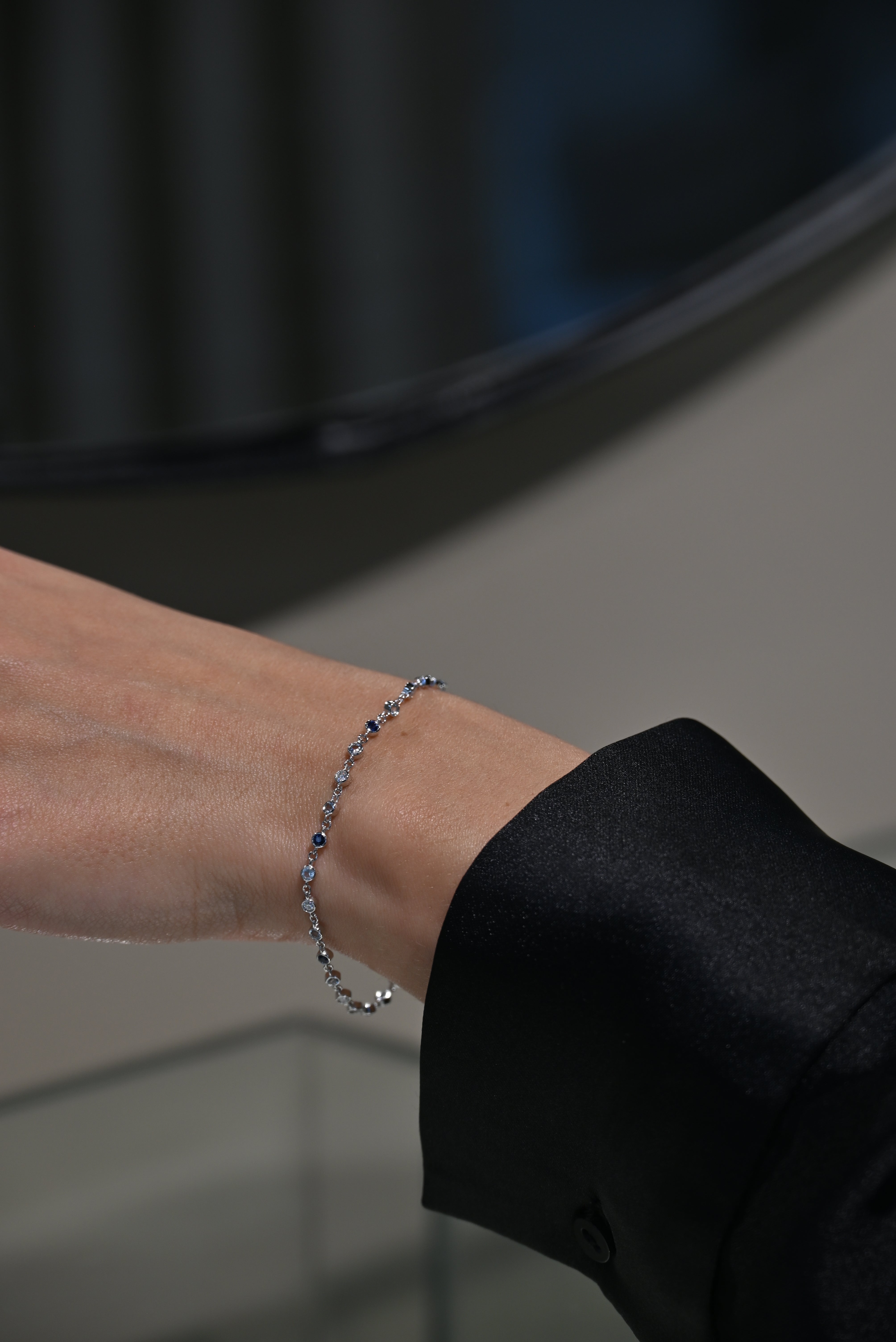 Pulsera Marina Zafiro Diamantes y Aguamarina