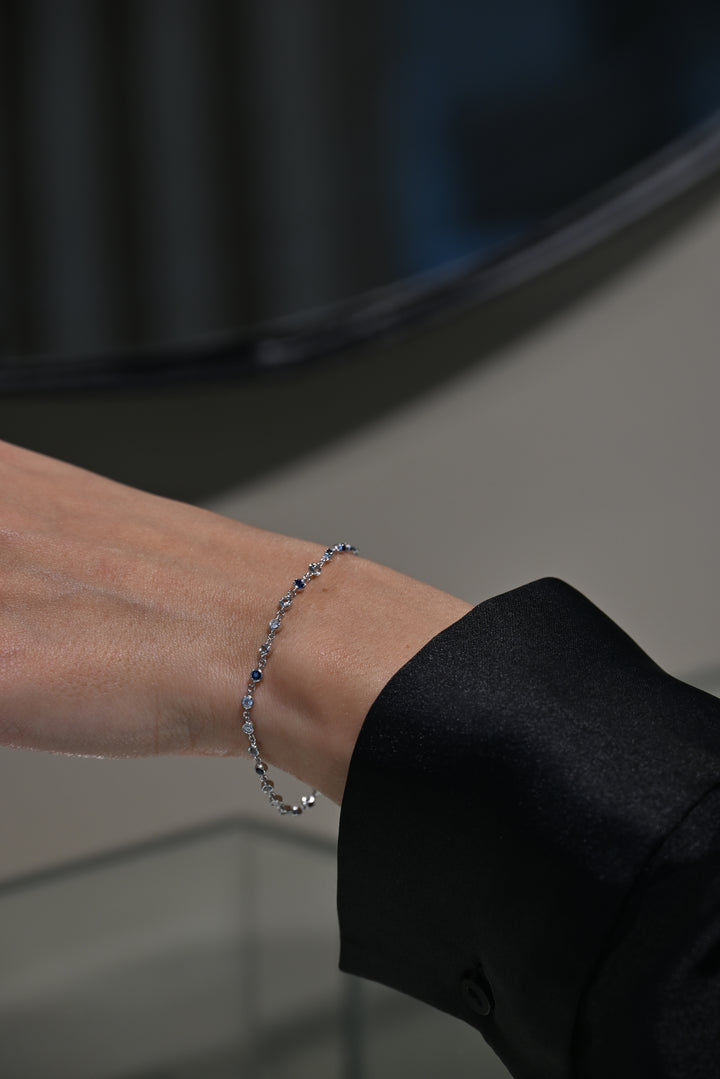 Pulsera Marina Zafiro Diamantes y Aguamarina