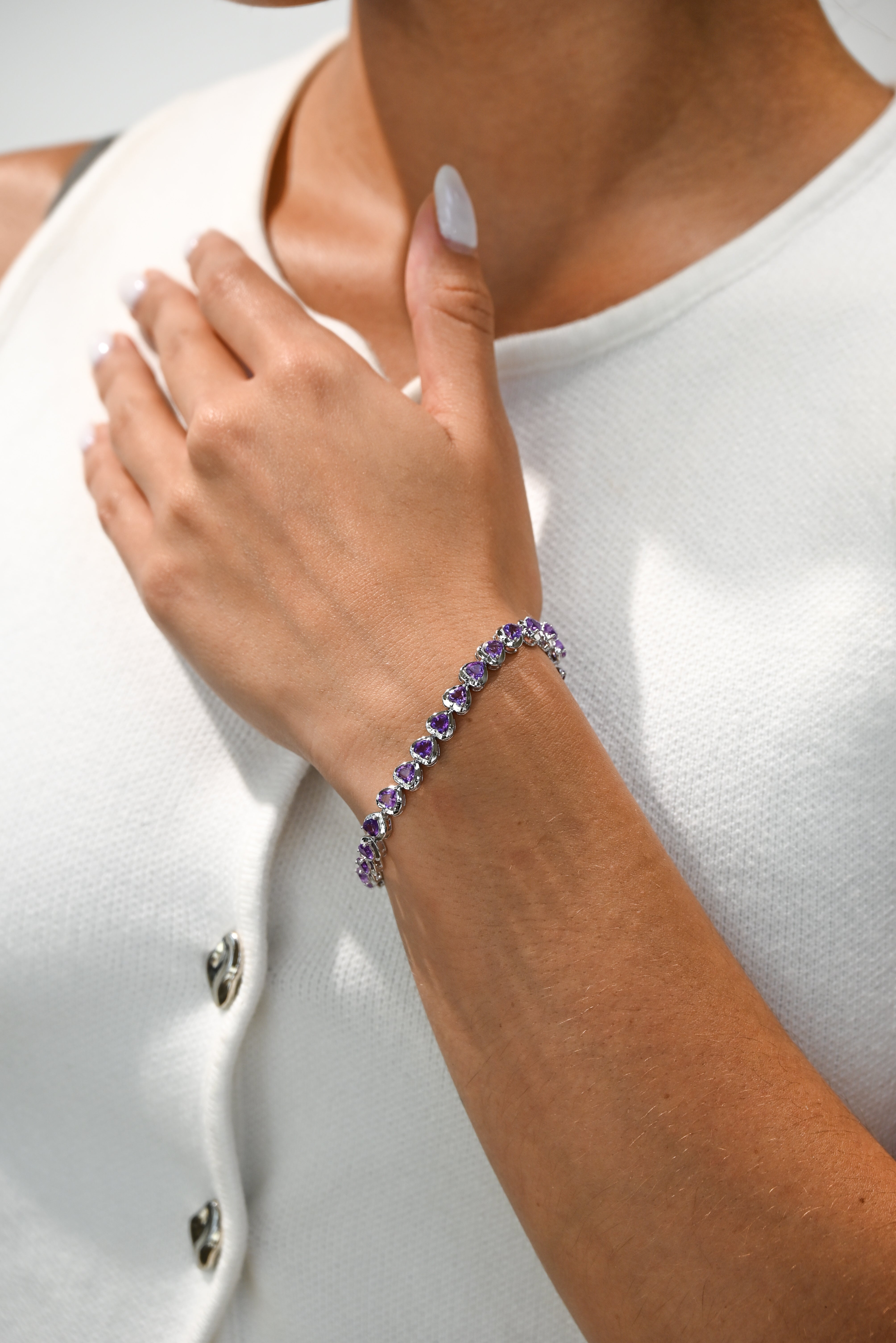 Pulsera de Amatista en Forma de Corazón en Plata 925