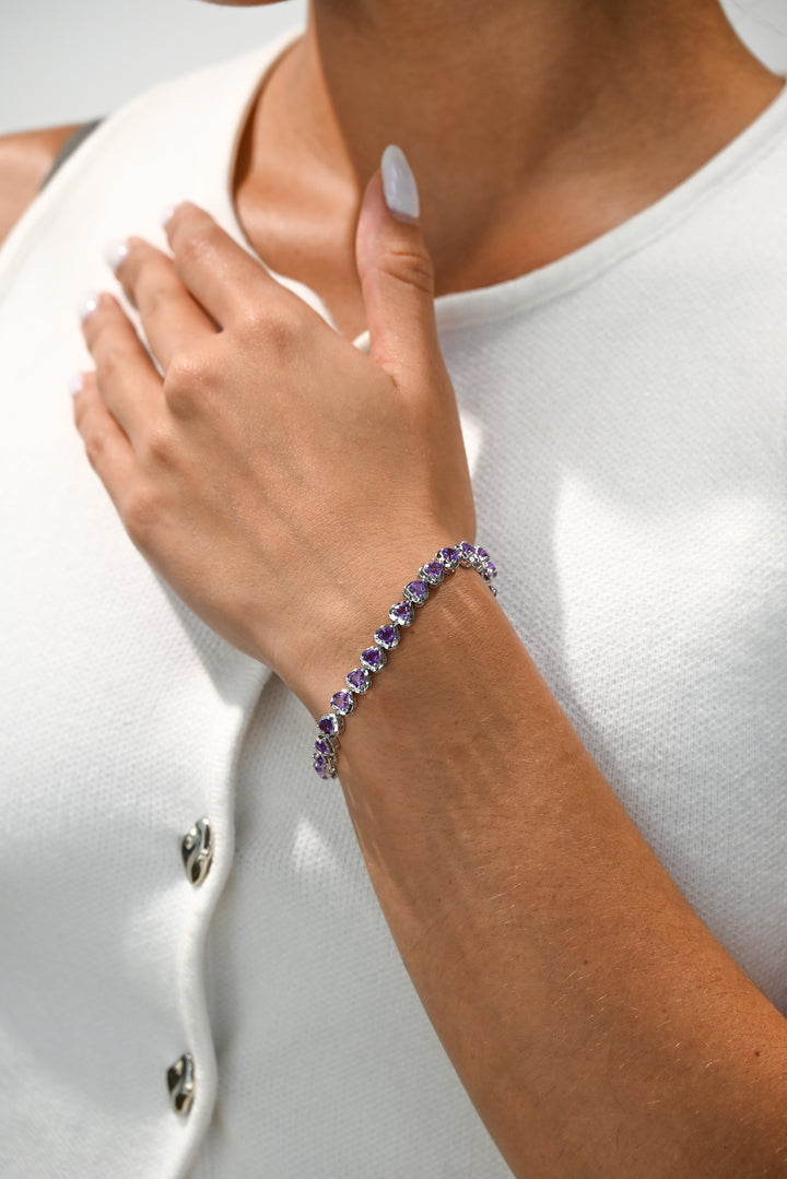 Pulsera de Amatista en Forma de Corazón en Plata 925